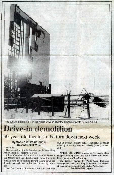 Albion Drive-In Theatre - Albion Article 2-23-89 (newer photo)